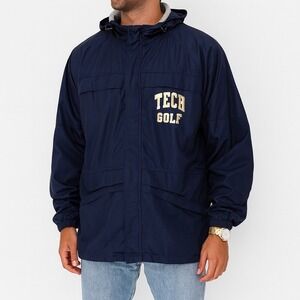 Russell Athletic Tech Golf Rain Jacket Men's‎ M Navy Gold Embroidered Patch READ